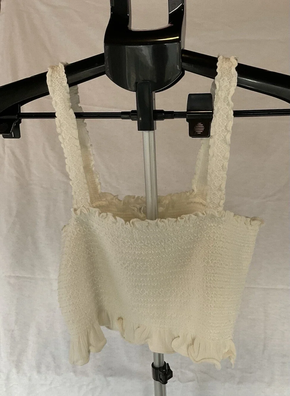 White, Ruffled, Cropped Tank Top, Women’s, Size Medium